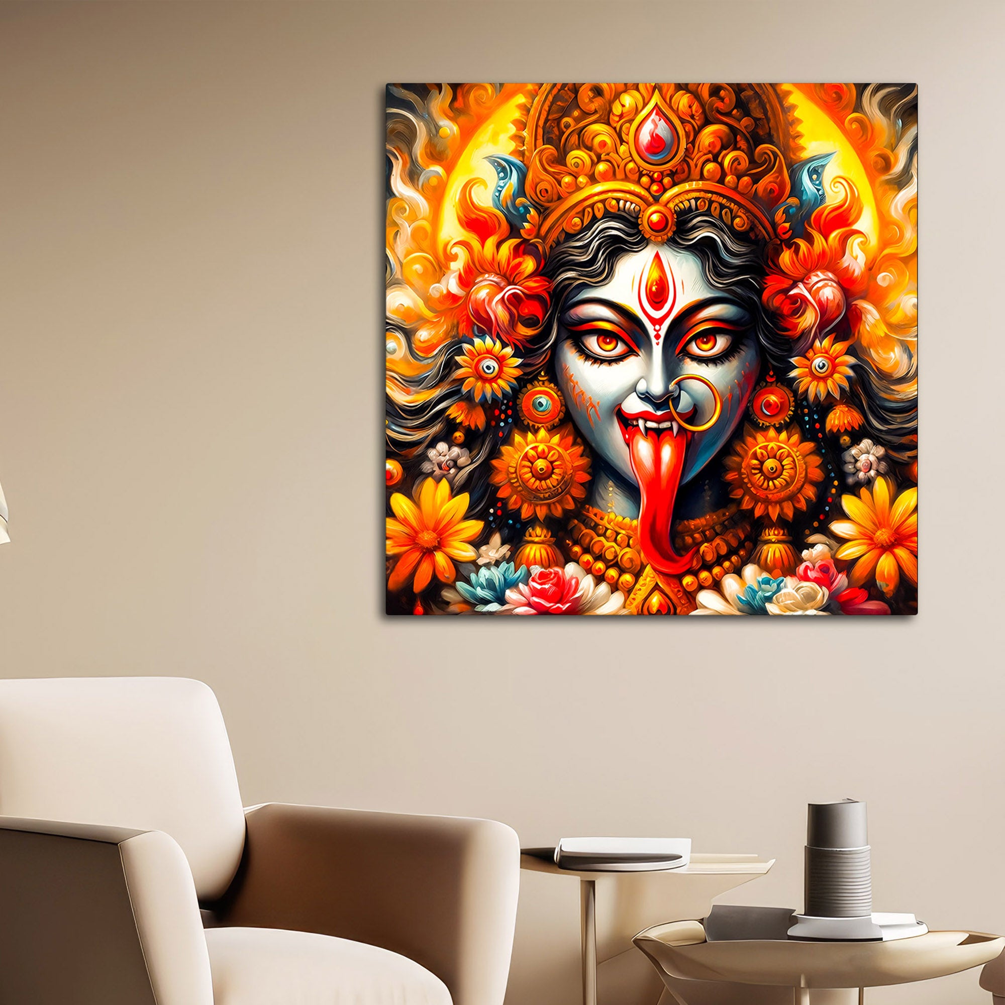 Fierce Goddess Kali Religious Canvas Wall Painting