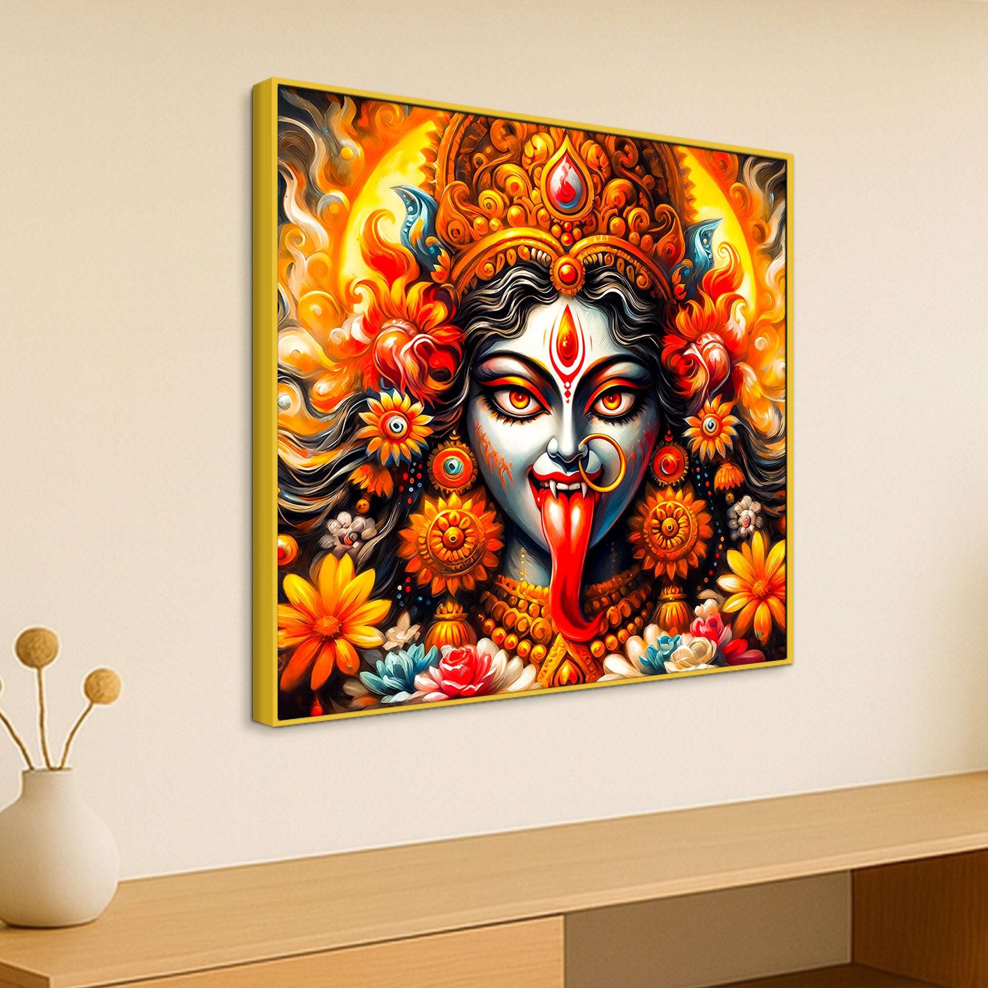 Fierce Goddess Kali Religious Canvas Wall Painting