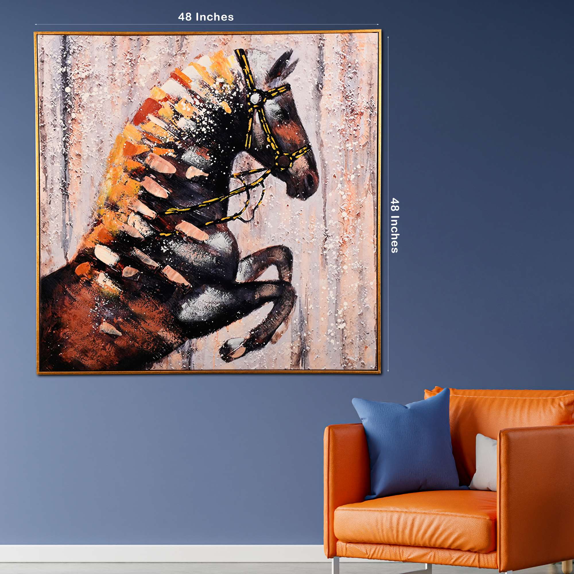 Fiery Horse Spirit Hand Painted Wall Painting with Floating Frame