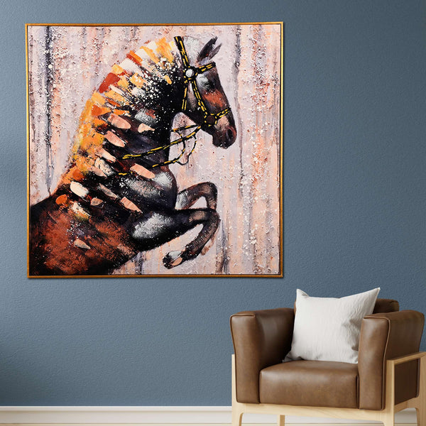 Fiery Horse Spirit Hand Painted Wall Painting with Floating Frame