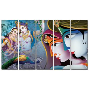 5 Pieces Canvas Lord Radha Krishna Wall Painting