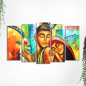 Five Pieces Set Wall Painting of Lord Radha Krishna