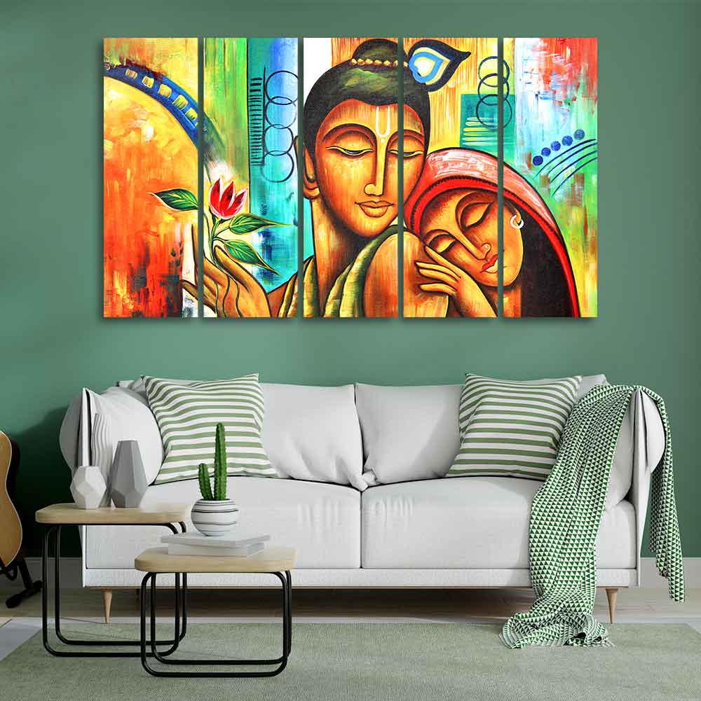 Five Pieces Wall Painting of Lord Radha Krishna