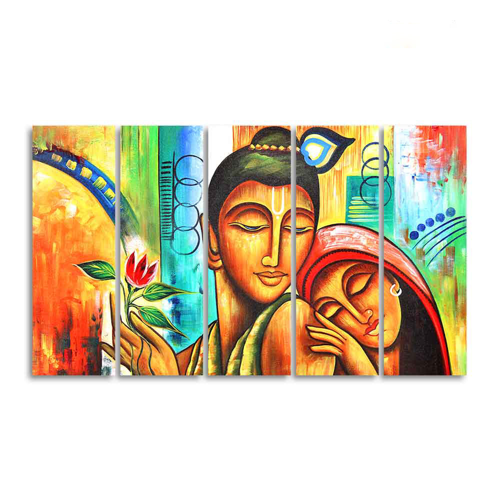 Five Pieces Wall Painting of Lord Radha Krishna