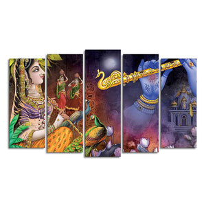 Five Pieces Wall Painting Set of Lord Radha Krishna Warli Art