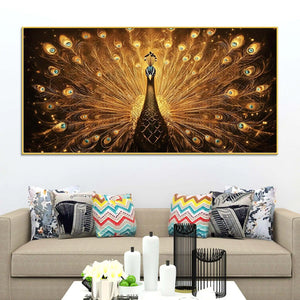 Flamboyant Golden Peacock Canvas Wall Painting for Home & Office