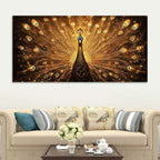 Flamboyant Golden Peacock Canvas Wall Painting for Home & Office