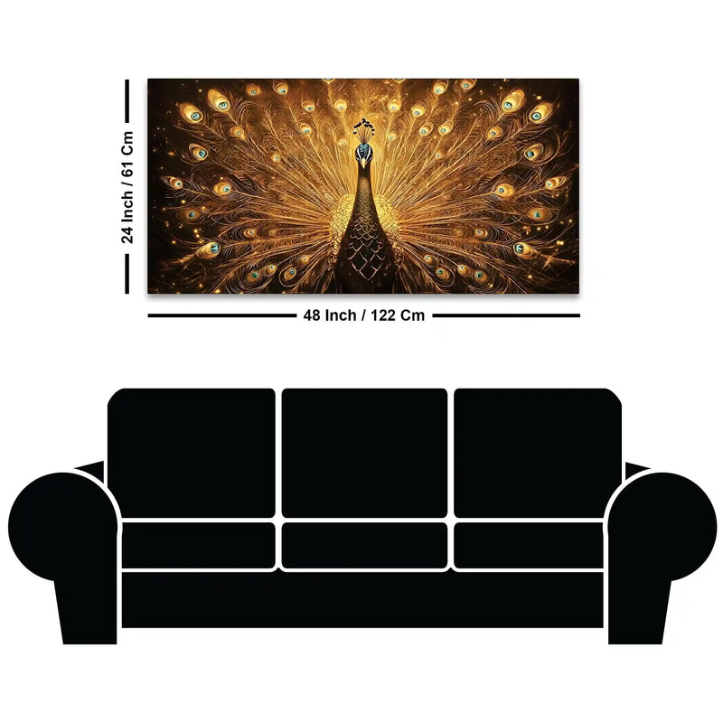 Flamboyant Golden Peacock Canvas Wall Painting for Home & Office