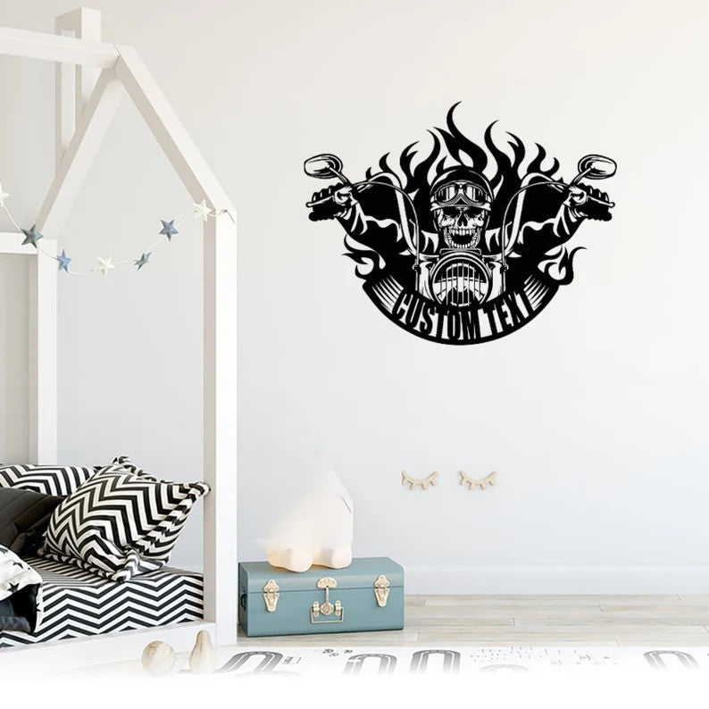 Flaming Skull Motorcycle Metal Wall Art for Home Decor