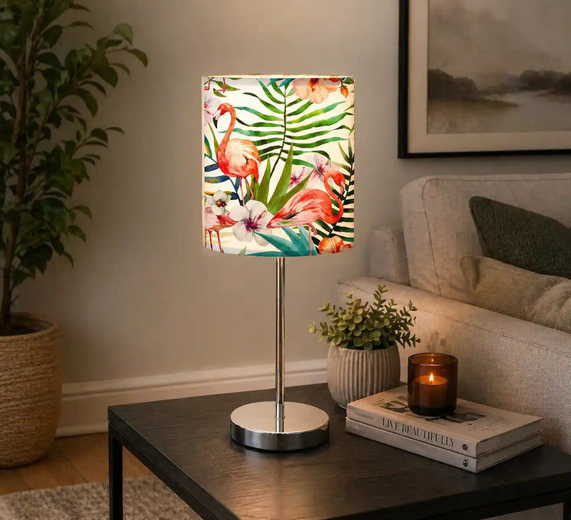 Flamingo Printed Modern Stainless Steel Metal Finish Table Lamp