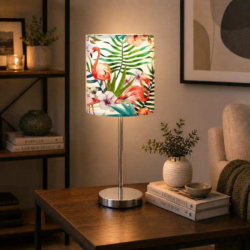 Flamingo Printed Modern Stainless Steel Metal Finish Table Lamp