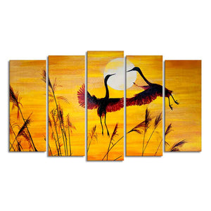 Flamingos Flying in Sunset 5 Pieces Wall Painting