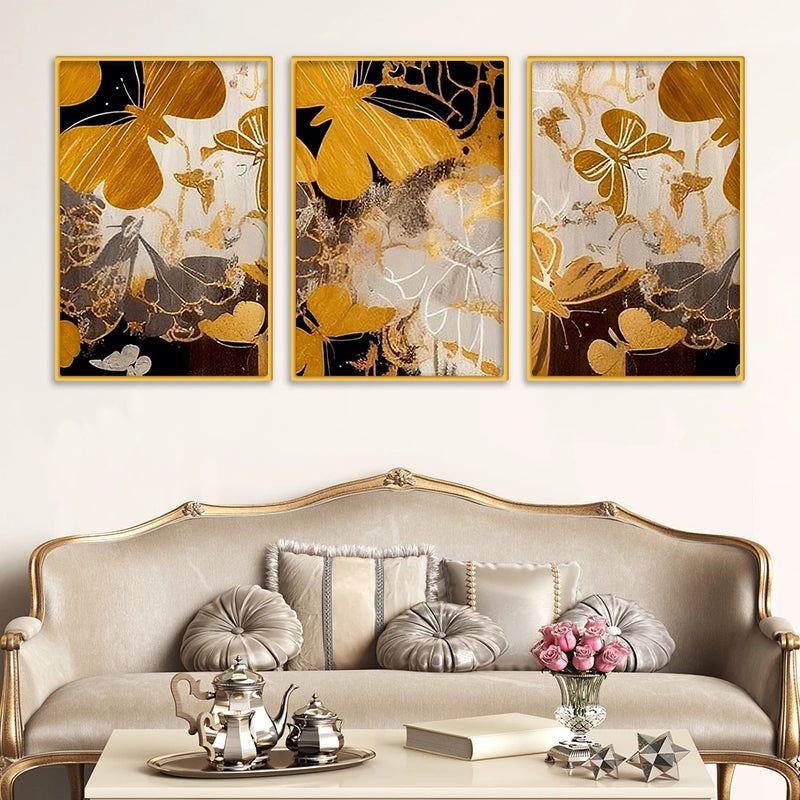 Floral Abstract Canvas Wall Painting Set of Three