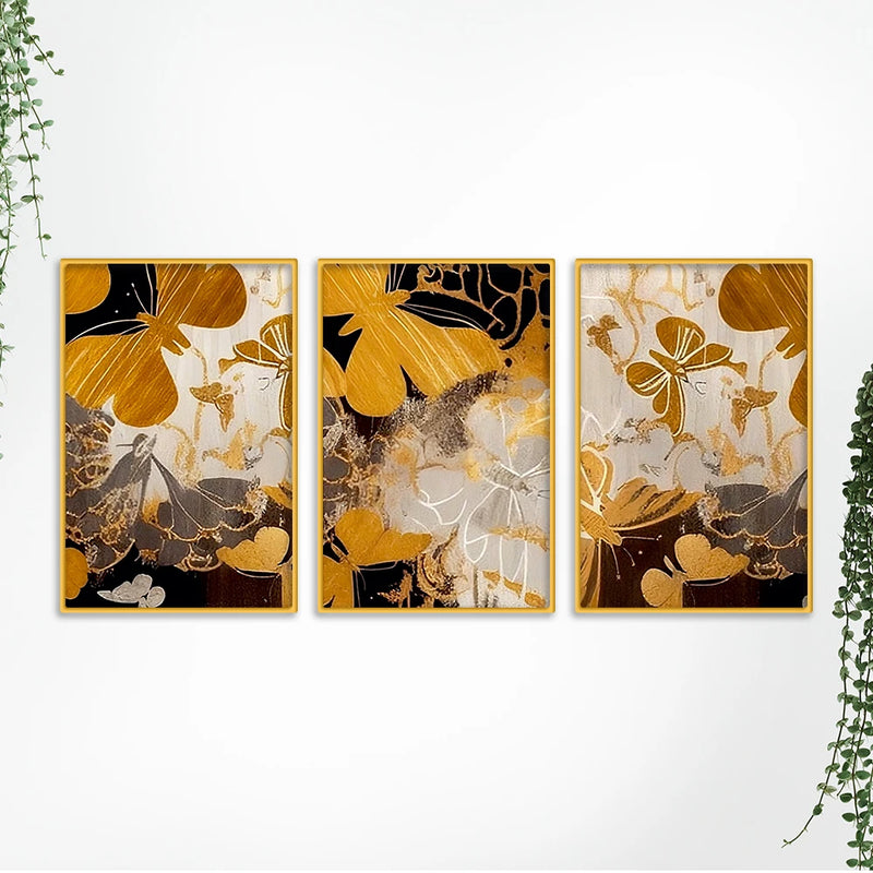 Floral Abstract Canvas Wall Painting Set of Three