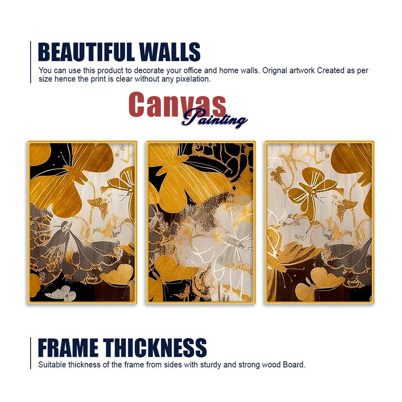 Floral Abstract Canvas Wall Painting Set of Three
