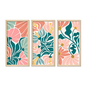 Floral abstract elements Botanical Art Wooden Wall Frame Set of Three