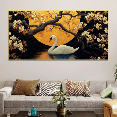 Floral Abstract Swan Canvas Wall Painting for Home Décor