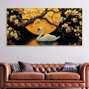 Floral Abstract Swan Canvas Wall Painting for Home Décor