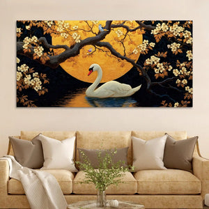 Floral Abstract Swan Canvas Wall Painting for Home Décor
