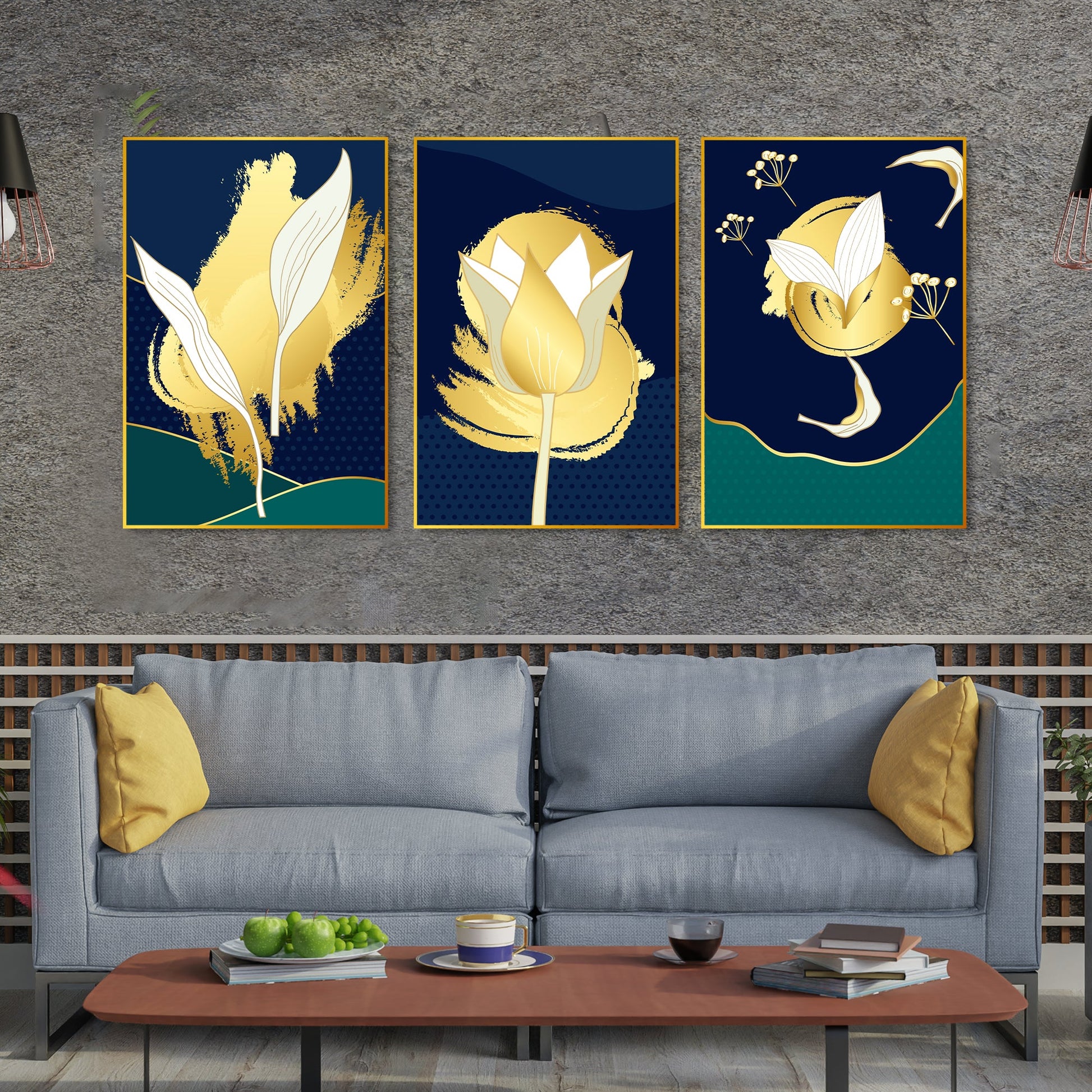 Floral Art Floating Canvas Wall Painting Set of Three