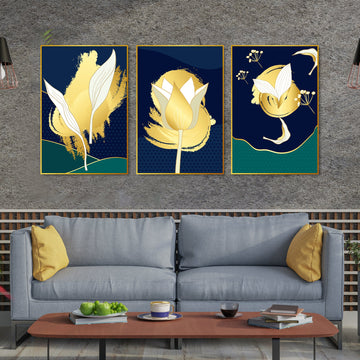 Floral Art Floating Canvas Wall Painting Set of Three