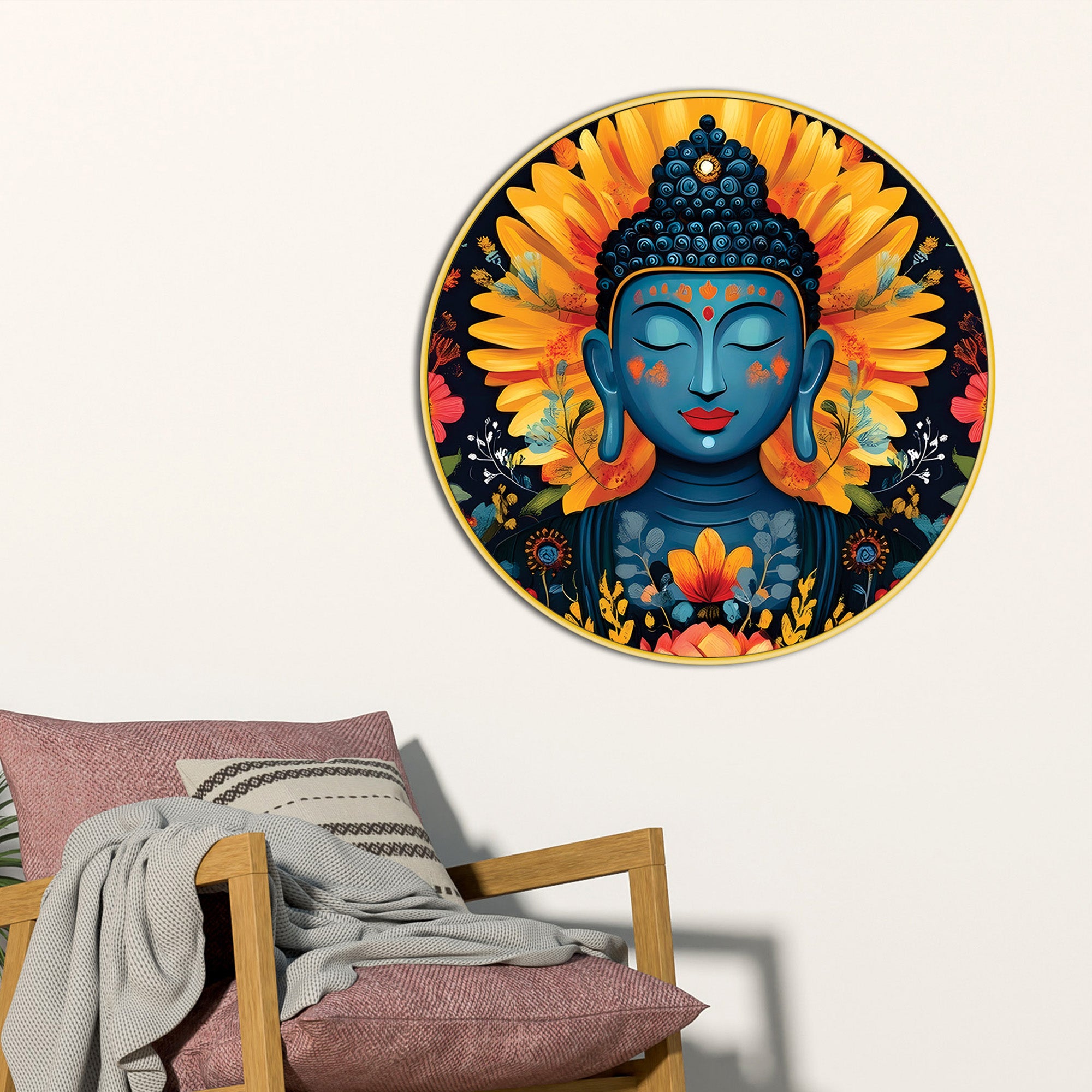 Floral Aura Buddha Round Painting