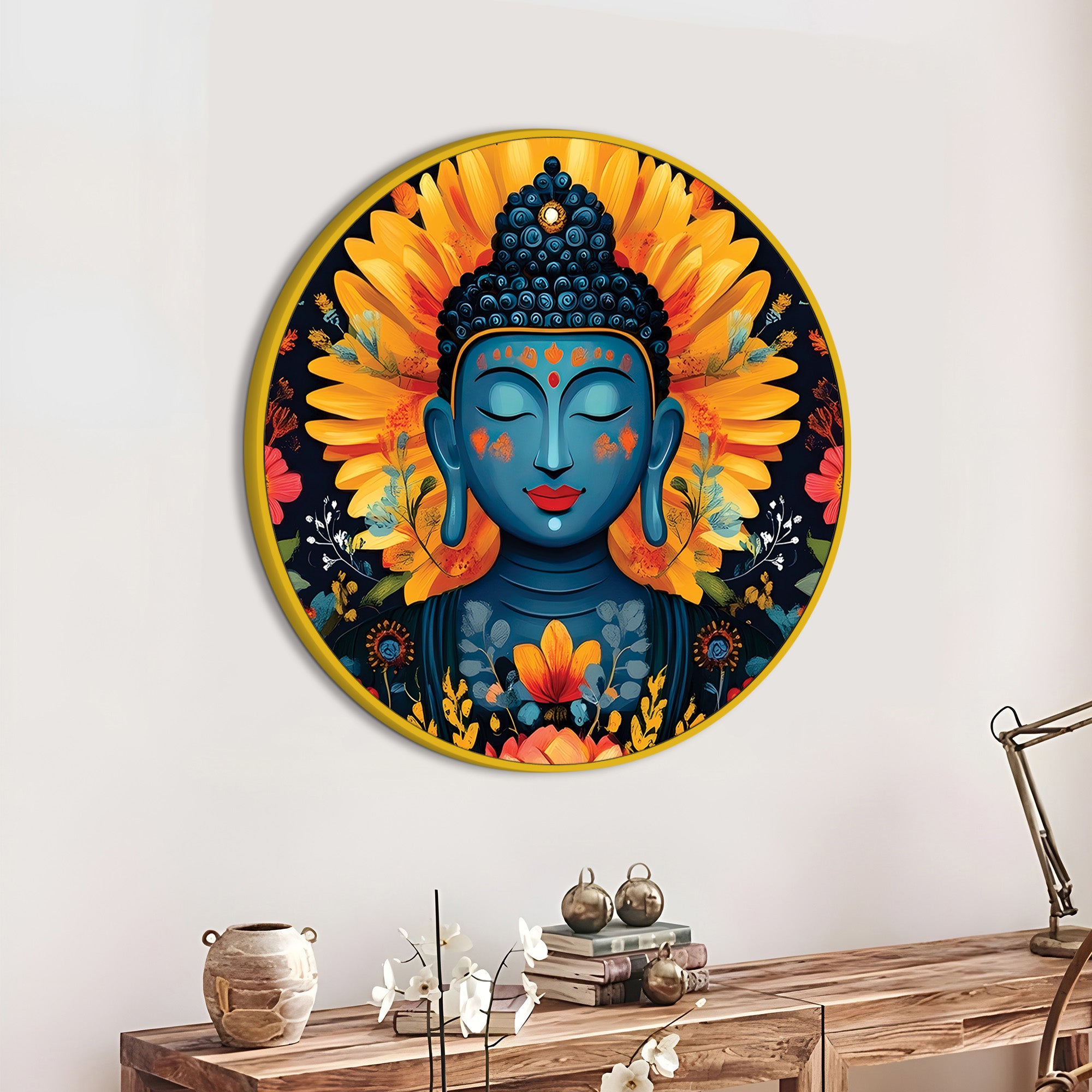 Floral Aura Buddha Round Painting