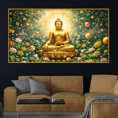 Floral Buddha Crystal Glass Painting for Spiritual Wall Décor