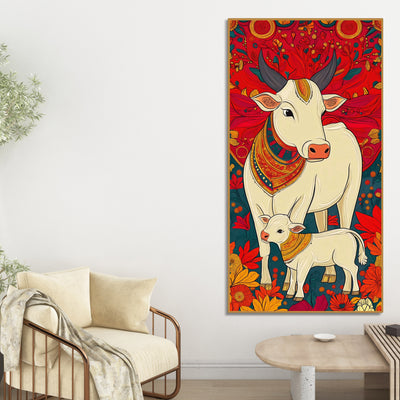 floral-cow-calf-canvas-wall-painting-sacred-indian-decor