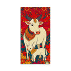 Floral Cow & Calf Canvas Wall Painting | Sacred Indian Décor