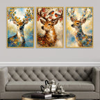 Floral Deer Canvas Wall Painting Set of Three for Living Room Decor