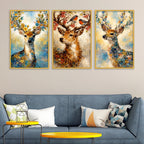 Floral Deer Canvas Wall Painting Set of Three for Living Room Decor