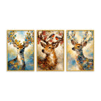 Floral Deer Canvas Wall Painting Set of Three for Living Room Decor