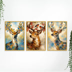 Floral Deer Canvas Wall Painting Set of Three for Living Room Decor