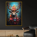 Floral Deer Wall Art Floating Frame Crystal Wall Painting