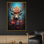 Floral Deer Wall Art Floating Frame Crystal Wall Painting