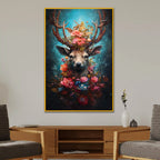 Floral Deer Wall Art Floating Frame Crystal Wall Painting