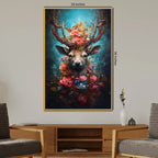 Floral Deer Wall Art Floating Frame Crystal Wall Painting