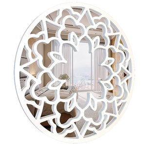 Floral Designer Circular Wooden Decorative Wall Mirror