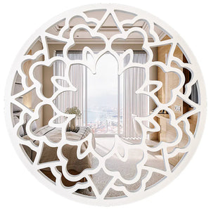 Floral Designer Circular Wooden Decorative Wall Mirror