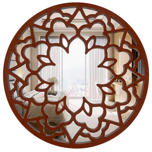 Floral Designer Circular Wooden Decorative Wall Mirror