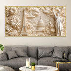 Floral Eiffel Tower Capitol & Statue of Liberty 3D Canvas Wall Painting