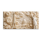 Floral Eiffel Tower Capitol & Statue of Liberty 3D Canvas Wall Painting
