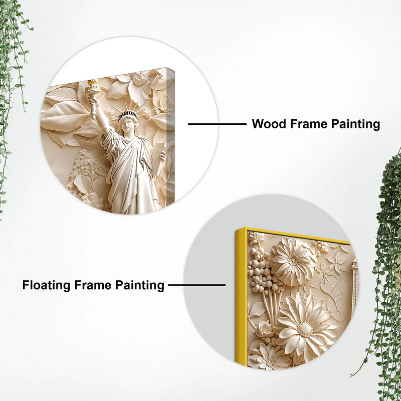 Floral Eiffel Tower Capitol & Statue of Liberty 3D Canvas Wall Painting