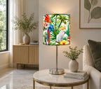 Floral Flower Art Printed Modern Stainless Steel Metal Finish Table Lamp