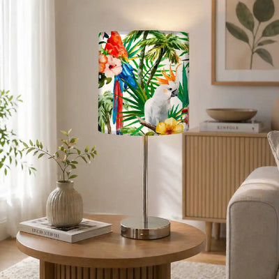 Floral Flower Art Printed Modern Stainless Steel Metal Finish Table Lamp