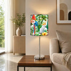 Floral Flower Art Printed Modern Stainless Steel Metal Finish Table Lamp