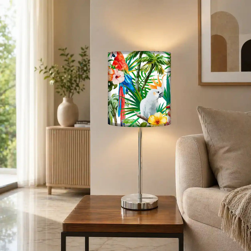 Floral Flower Art Printed Modern Stainless Steel Metal Finish Table Lamp