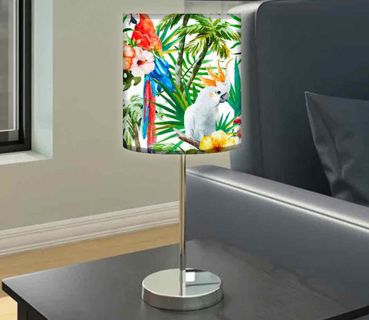 Floral Flower Art Printed Modern Stainless Steel Metal Finish Table Lamp