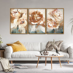 Floral Flower White Rose Floating Canvas Wall Painting Set of Three